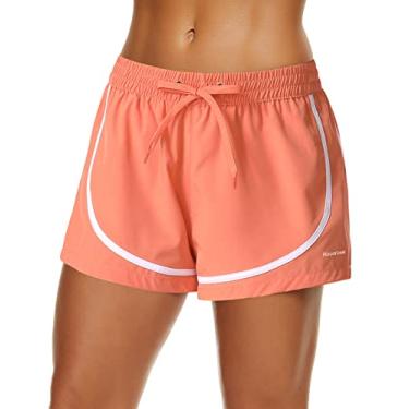 Imagem de Rocorose Short feminino de secagem rápida, cintura elástica, roupa de banho para surfe, com bolso e forro, #26154 Laranja, 24-28