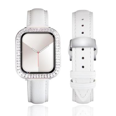 Imagem de BINLUN Pulseira de couro feminina de couro compatível com Apple Watch séries 10/9/8/7/SE2/SE/6/5/40 mm de 46 mm, 45 mm, 44 mm, 42 mm, 41 mm e 40 mm (41 mm, branco-transparente)