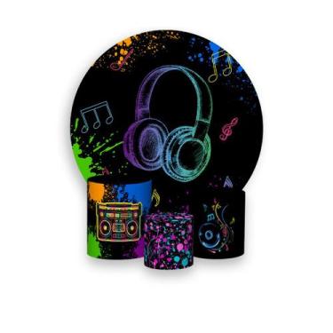 Imagem de Painel De Festa Redondo 1,50x1,50 + Trio De Capas Cilindro - Headphone