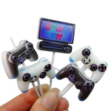 Imagem de Vela aniversario tema game ps5 moderna c/ 5 unidades sortido - Silver 