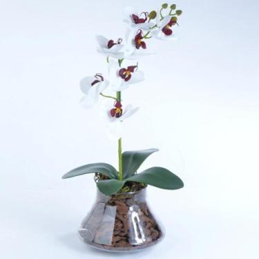 Imagem de Arranjo de Orquídea Artificial Branca Miolo Vinho Paty - Vila das Flor