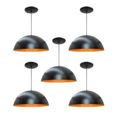 Imagem de Kit 5 Luminária Pendente Meia Lua 40cm Com Interior Laranja Fiação 110