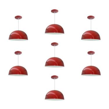 Imagem de Kit 7 Luminária Pendente Meia Lua 24cm Com Interior Branco Brilho Fiaç