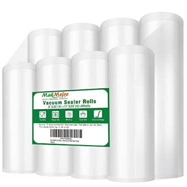 Imagem de MakMeFre Pacote com 8 sacos seladores a vácuo de 20 x 50 cm (4 rolos) e 28 cm x 50 cm (4 rolos) para alimentos, grau comercial, livre de BPA, prevenção de perfuração, ótimo para cozinhar sous vide