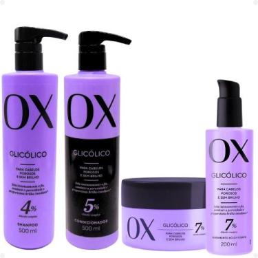 Imagem de Kit Ox Glicólico: Shampoo, Condicionador 500ml, Máscara e Acidificante
