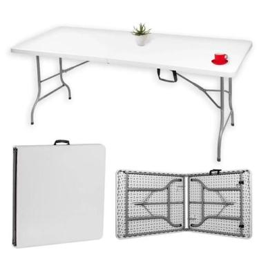 Imagem de Mesa Dobrável Tipo Maleta Prática e Durável 180x60cm Branca - WAW Desi