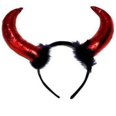Imagem de Tiara Chifre Vermelho Com Pelinho Acessório para Fantasia - D' Present