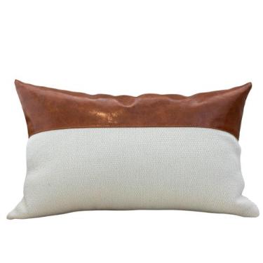 Imagem de Almofada em Linhão e Couro Caramelo Retangular - Cazachic, Somente Cap