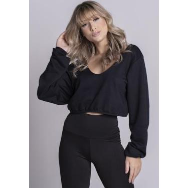 Imagem de Casaco Vekyo Cropped Com Decote Moletinho, Preto, Mulher, M