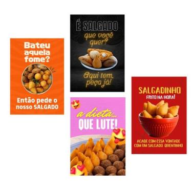 Imagem de Quadros Coxinha Lanchonete Salgateria Lanche 4 Peças 20x28cm - CAMALEÃ
