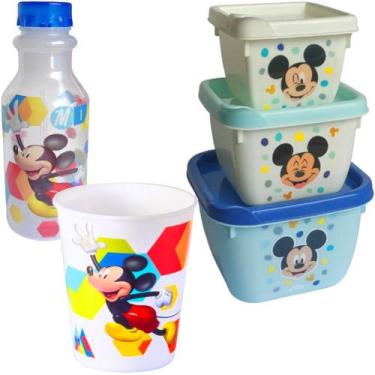 Imagem de Kit Mickey Porta Lanche Infantil Escolar 5 itens Plasutil, Mickey