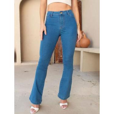 Imagem de Calça flare jeans claro empina bumbum cintura alta com lycra - Patríci