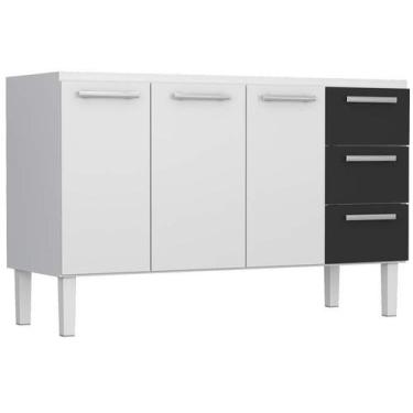 Imagem de Gabinete de Cozinha Preto em Aço Montado 144cm 3 Gavetas Venus Flat Co