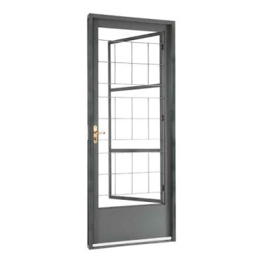 Imagem de Porta Social de Giro Grade Quadriculada em Aço 217 x 87 x 8 cm Direita