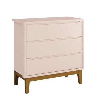Imagem de Cômoda Infantil 3 Gavetas Classic Rosa Fosco Com Pés Amadeirado Reller Móveis Rosa Fosco