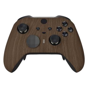 Imagem de eXtremeRate Wood Grain Patterned Faceplate Cover, Soft Touch Front Housing Shell Case Replacement Kit for Xbox One Elite Series 2, Xbox Elite 2 Core Controller Model 1797 - Accent Rings Included