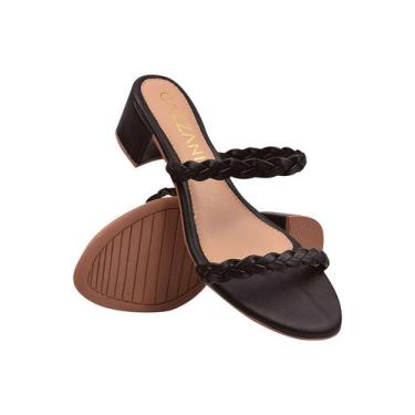 Imagem de Tamanco Flat Novo Feminino Blogueira Original - Cazzani, Preto, 36
