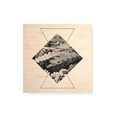 Imagem de Arte Maníacos Quadro decorativo com moldura caixa branca em Madeira - Folhas Geométrica Quadrado Preto e Branco - 30x30cm
