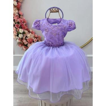 Imagem de Vestido Infantil Lilás C/ Renda e Cinto Pérolas Tiara - puzzle, 8
