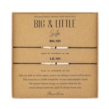 Imagem de RareLove 2 pulseiras combinando – Pulseira feminina com contas com código Morse, preto e branco dourado com sementes de pônei