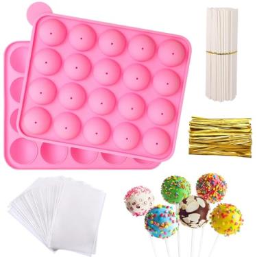 Imagem de JULMELON – Molde para bolo de 20 peças, capacidade de silicone, conjunto de moldes para bolo pop com 100 palitos, 100 sacos de doces, 100 peças, laços dourados para fazer e embalar chocolates de pirulito