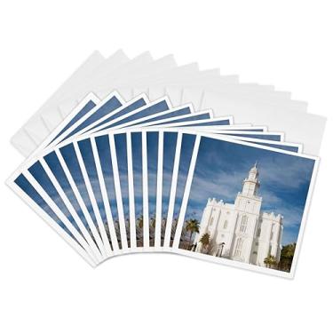 Imagem de 3dRose Cartões de felicitações - Uma vista direta do Templo SUD em São Jorge em um céu azul - 15 x 15 cm, conjunto de 12 (gc_288914_2)