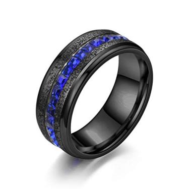 Imagem de Aliança de casamento masculina preta de aço inoxidável anel de noivado eternidade com zircônia cúbica azul profundo CZ, Aço inoxidável, Zircônia cúbica