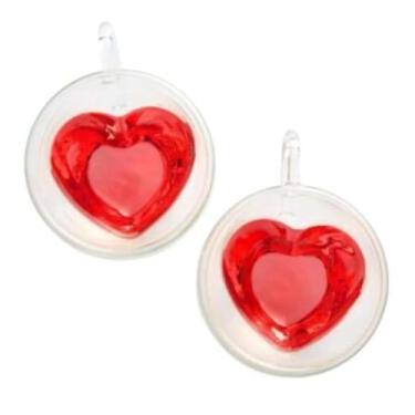 Imagem de Cool Cook, 2 unidades de canecas de café de vidro isolado de parede dupla em forma de coração ou xícaras de chá, linda forma de coração, isolamento térmico, vidro borossilicato de qualidade premium, c