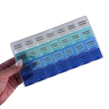 Imagem de Caixa Porta Remédio Comprimido Organizador Semanal e Diário Medicamentos (Verde e Azul)