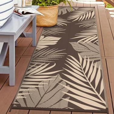 Imagem de Tapete GENIMO 0,7 x 2,4 m para área externa, reversível, grande, palha de plástico, impermeável, para trailer, acampamento, pátio, varanda, caravana, deck e praia, café e bege