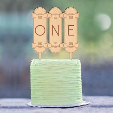 Imagem de Skateboard One Cake Topper,Wooden First Birthday Cake Topper - One Sign 1st birthday Cake Decorating Supplies,Baby First Birthday Party or Baby Photo Booth Props