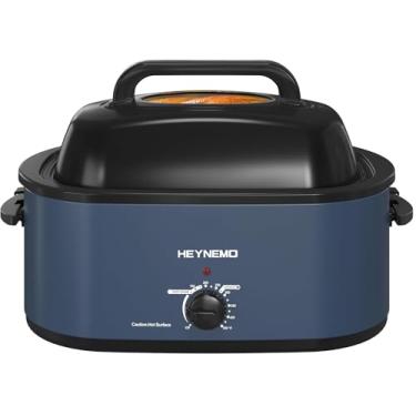 Imagem de Torradeira elétrica de 26 litros com tampa visível e autoalinhada, grande torrador de peru com função de descongelamento quente, temperatura ajustável, rack removível, aço inoxidável, azul