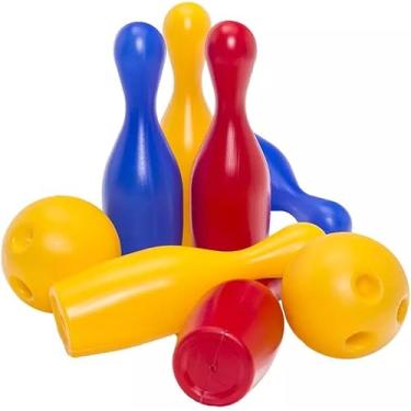 Imagem de Jogo de Boliche Infantil - 6 Pinos Coloridos e 2 Bolas Plásticas - Diversão Segura e Educativa