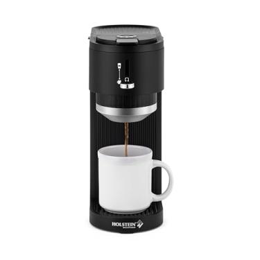 Imagem de Holstein Housewares Cafeteira de dose única 2 em 1, bebida dupla, compatível com cápsulas K-Cup e café moído, filtro reutilizável incluído, máquina de café compacta, tanque de 400 ml, serve na maioria