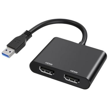 Imagem de sartyee Adaptador USB para HDMI, cabo duplo HDMI USB multimonitor conversor de áudio de vídeo 1080p, para PC, laptop para monitor, suporta Windows XP 7/8/8.1/10