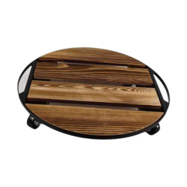 Imagem de Bothyi Jardim rolando planta suporte com rodas suporte de planta de madeira vaso de flores rack prático redondo vaso de flores mover para deck quintal, 35cmx35cm
