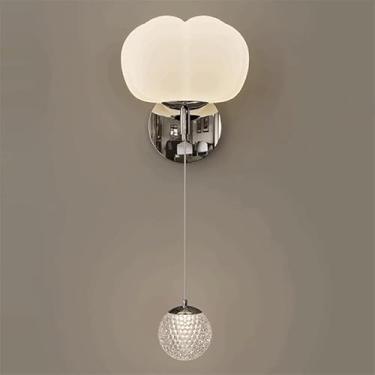 Imagem de Luminárias de parede modernas de acrílico de 5,9 pol. estilo creme, criatividade, arandelas de parede de bola de cristal, personalidade, base G9, luz de cabeceira de hotel para sala de janta