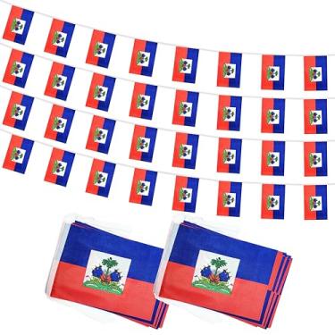 Imagem de Yamiuo Bandeira de corda do Haiti de 3 metros, 76 peças, bandeira de bandeira haitiana, mini bandeiras de banner mundial pequenas para eventos esportivos, decorações de bares, festivais escolares,