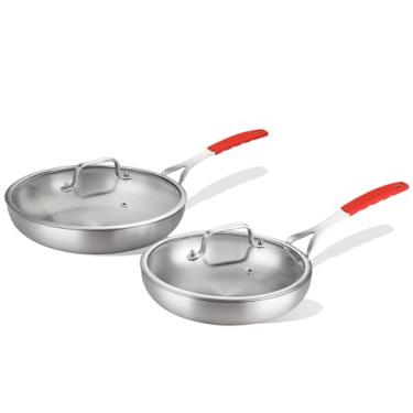 Imagem de DELARLO conjunto de frigideira tripla de aço inoxidável com tampa 10 "12" frigideiras grandes de indução conjunto de panelas, potes e panelas de cozinha conjunto de panelas de cozinha lava-l