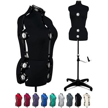 Imagem de BHD BEAUTY Vestido de manequim ajustável em tecido feminino preto com 13 mostradores para costura, corpo de manequim com suporte de três cápsulas, altura do ombro de até 177 cm (médio)