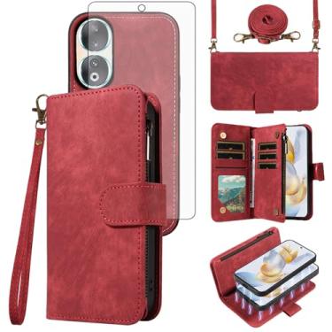 Imagem de Asuwish Capa de telefone para Huawei Honor 90 carteira magnética destacável com protetor de tela transversal cordão ombro pulso resistente à prova de choque Havaí Honor90 homens meninas mulheres