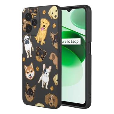 Imagem de HTXWXJC Capa de telefone para Realme C35, RMX3511 Realme Narzo 50A Prime, capa à prova de choque, flexível, amortecedor, TPU, macia, capa de telefone com padrão de cachorro para Realme C35 Black Dog