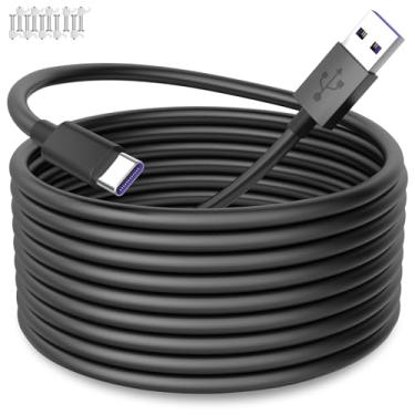 Imagem de iMangoo Cabo de alimentação USB para USB C para câmera CCTV, cabo de extensão de alimentação longo tipo C de 4,6 m para câmera de segurança Xiaomi Mi Eufy, cabo interno externo com 10 clipes de fio,