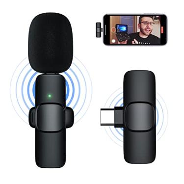 Imagem de Microfone de lapela sem fio para dispositivo USB-C Android – Mini microfone sem fio Plug-Play para gravação, transmissão ao vivo, YouTube, TikTok, Facebook, redução de ruído/sem necessidade de