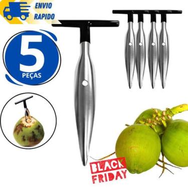 Imagem de Kit 5 Fura Coco Abridor Manual Em Inox Profissional Rápido e Prático F