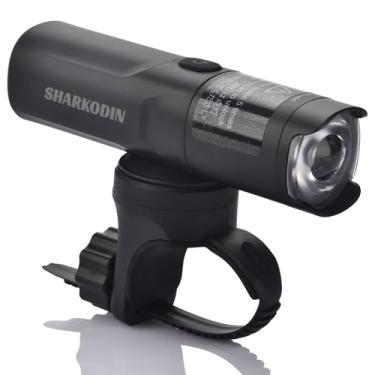 Imagem de SHARKODIN M03-400 farol de bicicleta recarregável, lente rotativa antirreflexo para andar à noite para bicicleta dobrável MTB, cascalho de estrada, compatível com suporte Garmin/GoPro (400 lúmens -