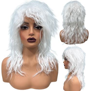 Imagem de Peruca rock heavy metal anos 60 70 ondulada branco volumosa