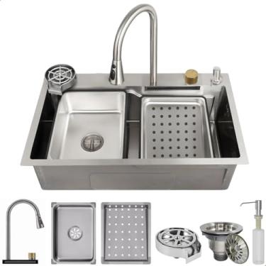 Imagem de Cuba Gourmet Premium Completa Inox 304 Com Torneira Monocomando Cascata e Lavador de Copos Escovada SOFT INOX