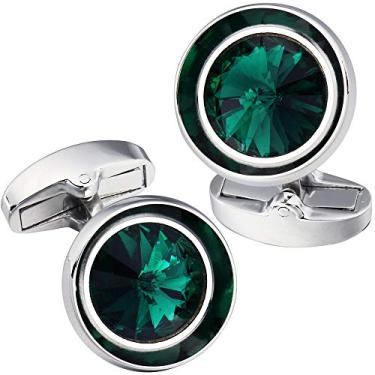 Imagem de Abotoaduras HAWSON para homens - Camisa masculina de cristal Swarovski multicolorido com abotoaduras francesas para negócios de casamento regular Verde
