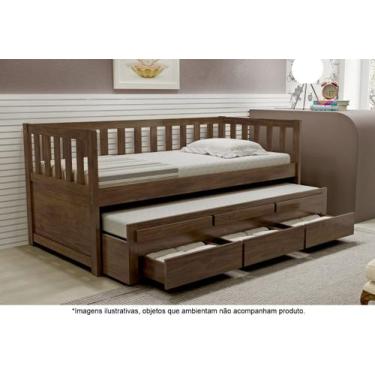 Imagem de Bicama Solteiro com 3 Gavetas em Madeira Maciça Pérola Castanho - Stra